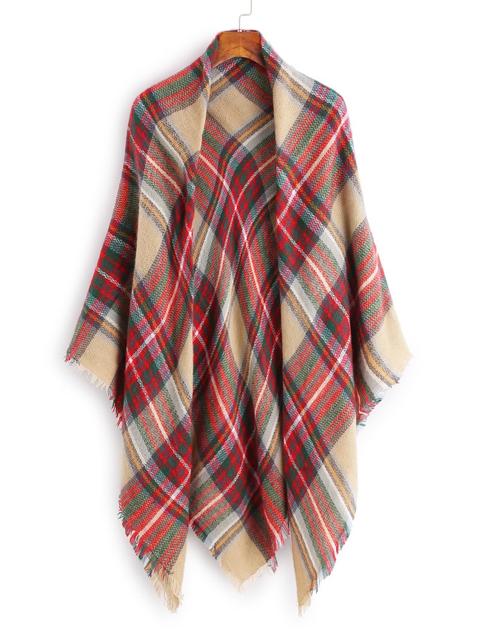 Plaid Print Frayed Trim Scarf