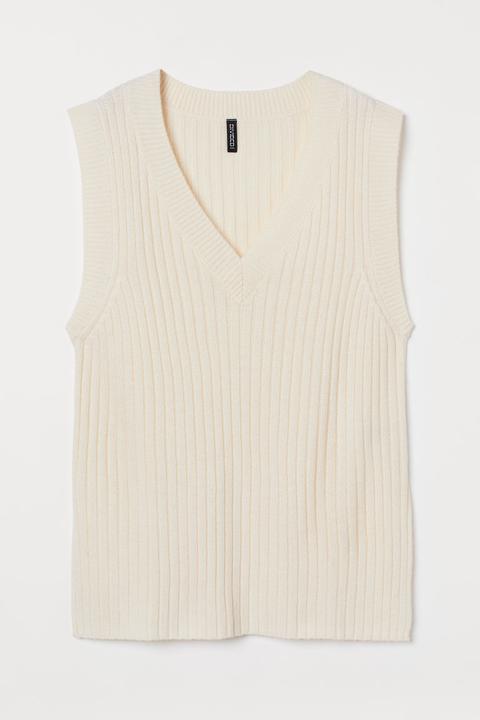 Ribbed Sweater Vest - White