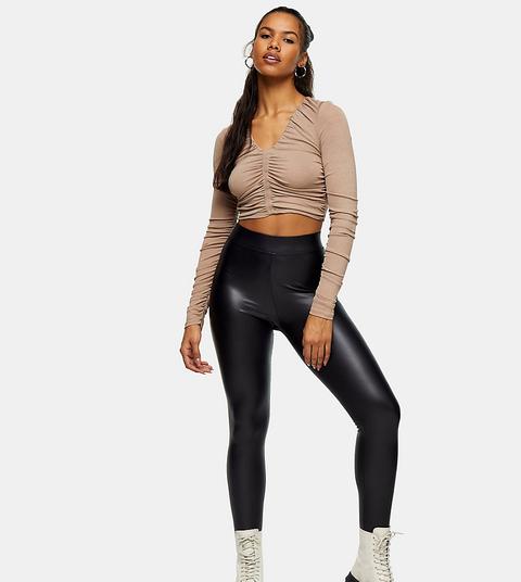 Topshop Tall Leather Look Leggings In Black
