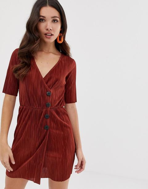 Vestido Plisado Con Botones De Asos Design-rojo