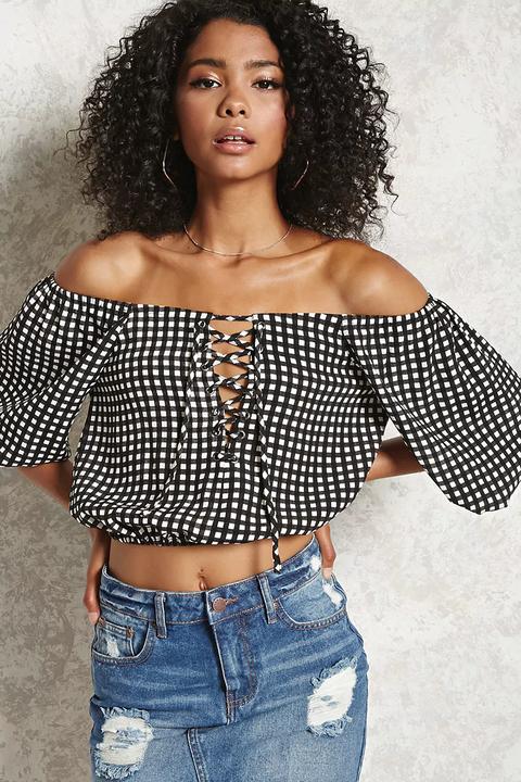 Off-the-shoulder Lace-up Top