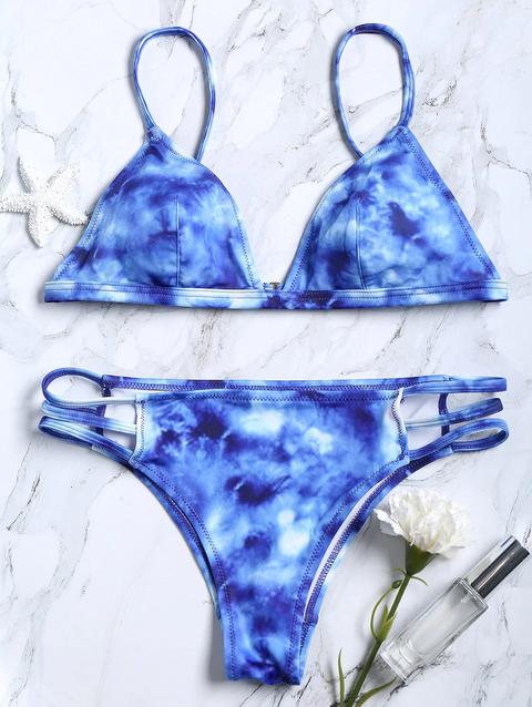 Bikini Di Tie-dye Con Cinturino Da Spaghetti Blue