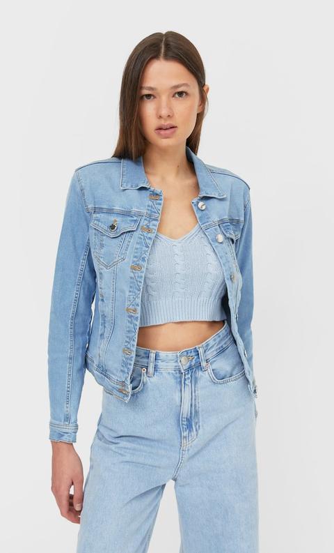 Stradivarius Veste En Jean Slim Fit Femme Denim Clair S