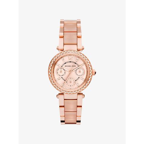 Mk Mini Parker Rose Gold-tone And Blush Acetate Watch - Rose Gold - Michael Kors