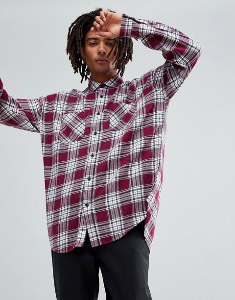 Camisa Larga Extragrande De Cuadros Con Hombros Caídos Y Lavado Descolorido De Asos Design