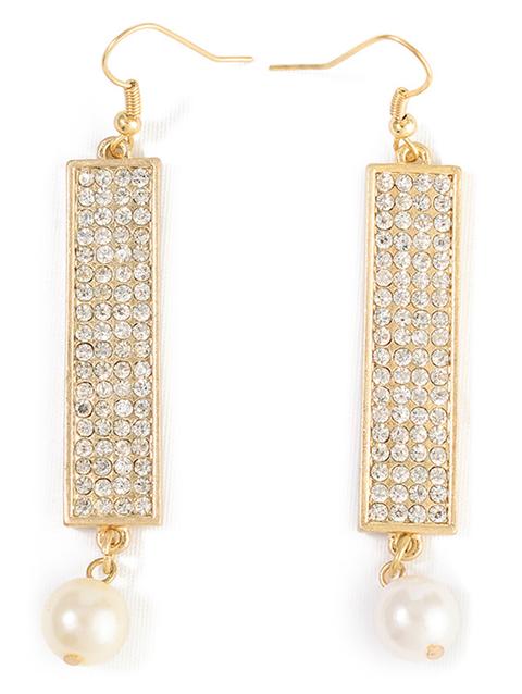 Faux Pearl Rhinestone Geometric Earrings