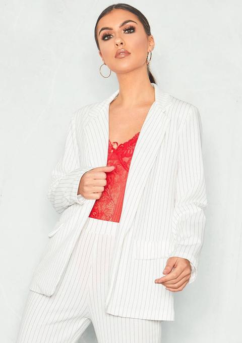 Elizabeth White Pinstripe Longline Blazer