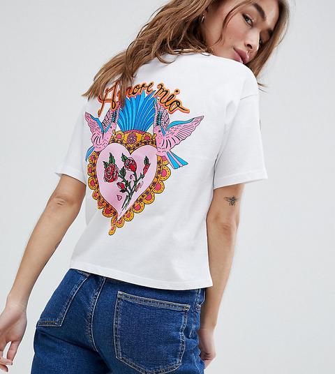 "asos Design Petite - T-shirt Squadrata Con Scritta "mi Amore" Sul Retro" - Bianco