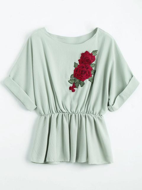 Camicia Floreale Flessibile Del Collo Della Barca Pale Green