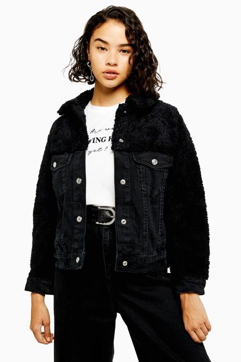 topshop borg denim jacket black