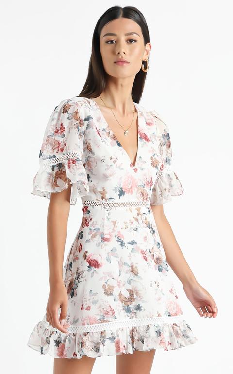 My Darkest Night Dress In White Floral