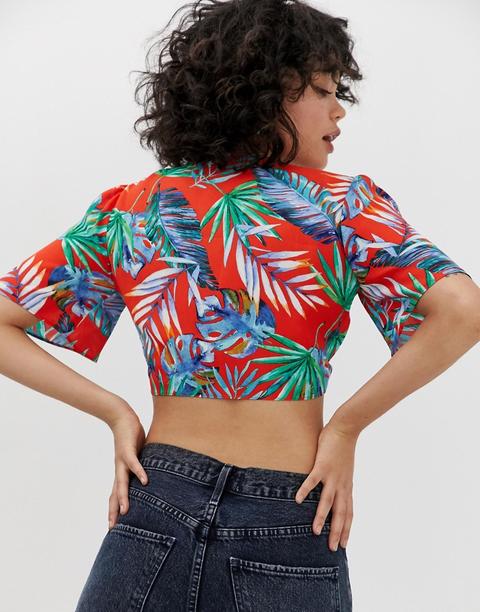 Wild Honey Tie Front Hawaiian Shirt-red 