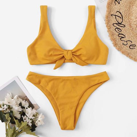 Set Bikini Con Collo Concavo E Fiocco Davanti