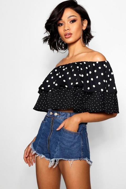 Tall Mixed Polka Dot Off The Shoulder Top