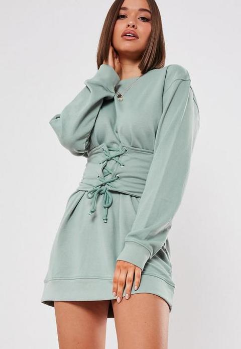 Mint Corset Waist Sweater Dress, Green 