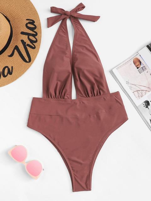 Open Back Halter Swimsuit