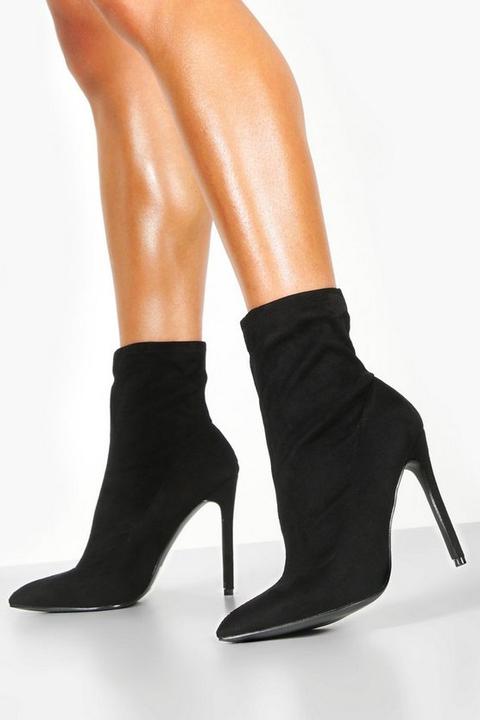 Womens Pointed Toe Stiletto Sock Boots - Black - 4, Black