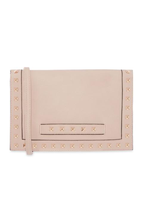 Nude Studded Clutch Bag