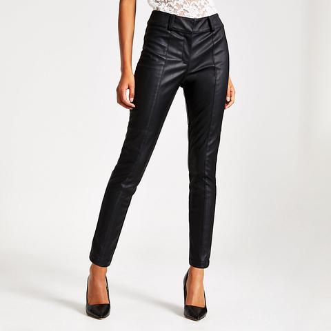 Black Faux Leather Mid Rise Trousers