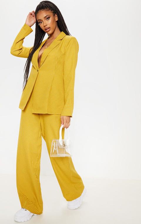 Pantalon Jaune Imprimé Carreaux À Jambes Évasées, Jaune