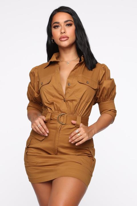 Jane Puff Sleeve Mini Dress - Camel