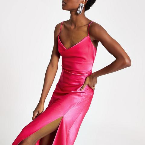 pink cowl neck slip dress