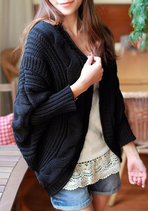 Cardigan Puro Passacavo Dolman Stampa Il Nero