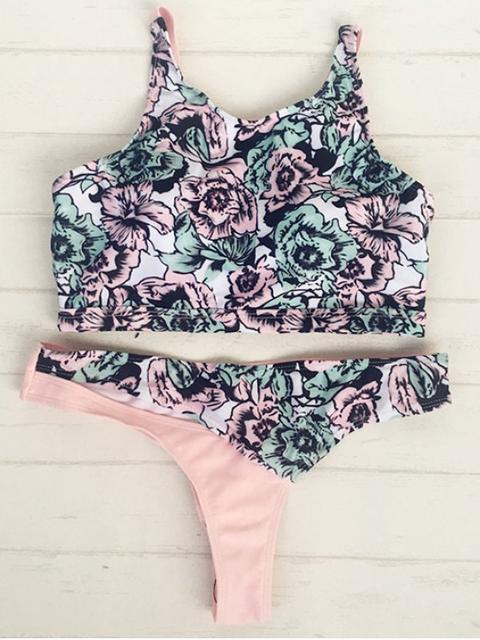 Traje De Bikini Floral Con Dobladillo Con Cuello Alto