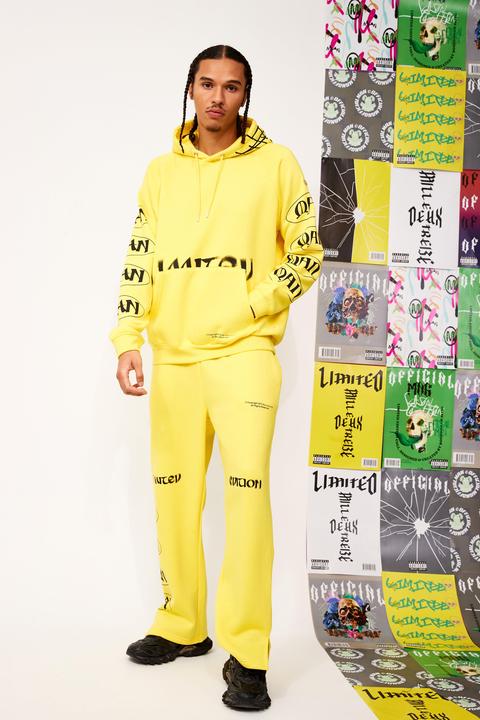 Mens Yellow Oversized Limited Hooded Tracksuit, Yellow