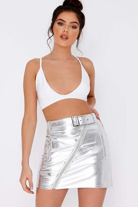 Silver Skirts - Pia Mia Silver Metallic Buckle Mini Skirt