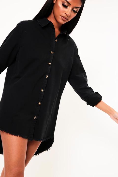 black oversized denim shirt dress