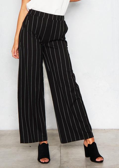 Michelle Black Pinstripe Wide Leg Trousers