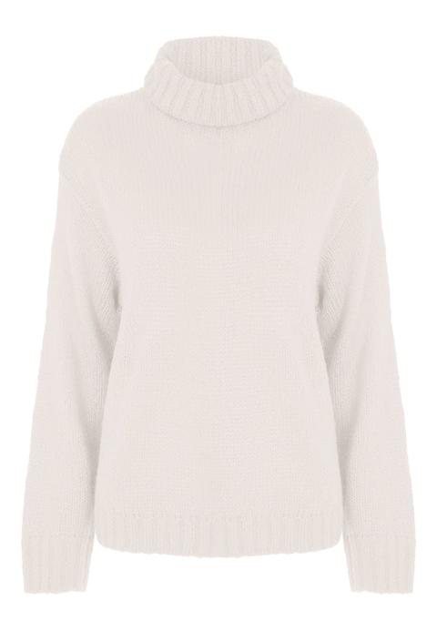 Womens Cream Roll Neck Knitted Jumper