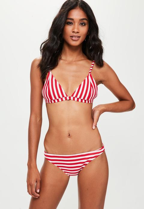 Red Striped Crochet Style Bikini Set