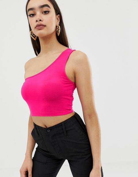 Asos Design - Top Corto Monospalla Senza Maniche Rosa Fluo - Rosa