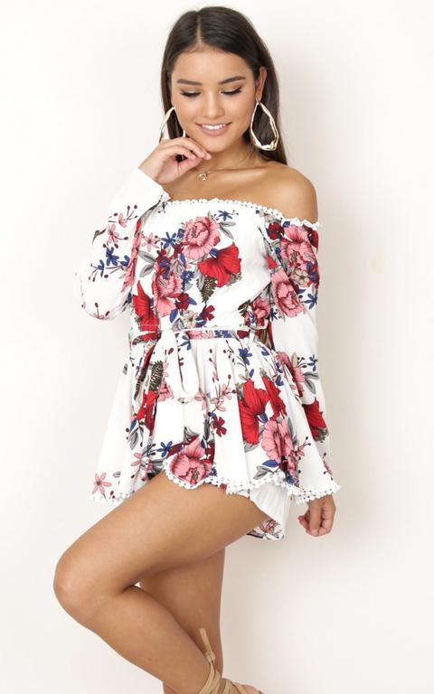 Oh My Darling Playsuit In White Floral