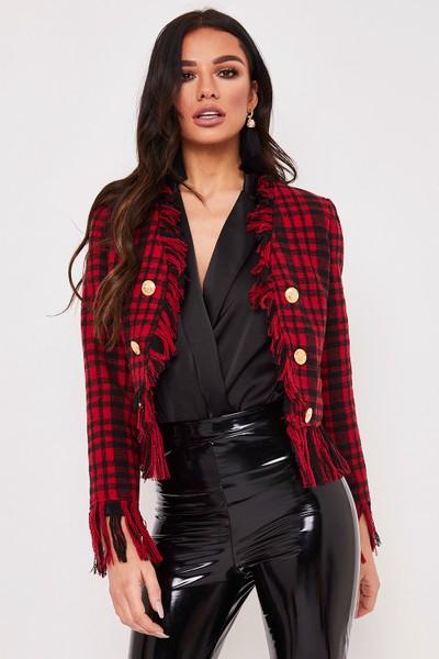 Margeret Red & Black Checked Wool Jacket
