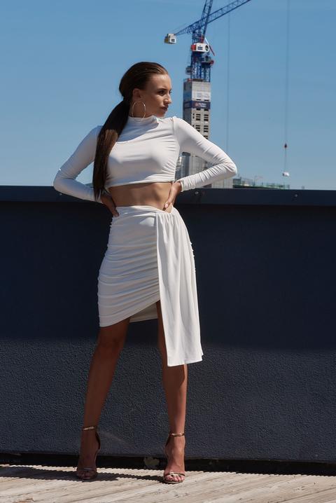 White Ruched Layered Mini Skirt