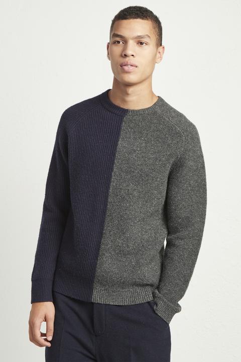 Multi Textured Lambs Wool Jumper - Utility Blue/charcoal Mel