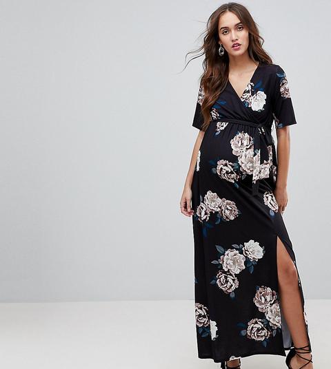 Asos Maternity - Robe Longue Cache-cœur D'allaitement À Fleurs Hivernales - Multi