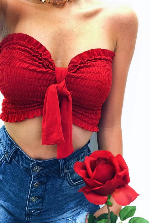 Marissa Red Smocked Tie Front Crop Top