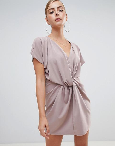 Missguided Knot Front Dress In Nude - Nude