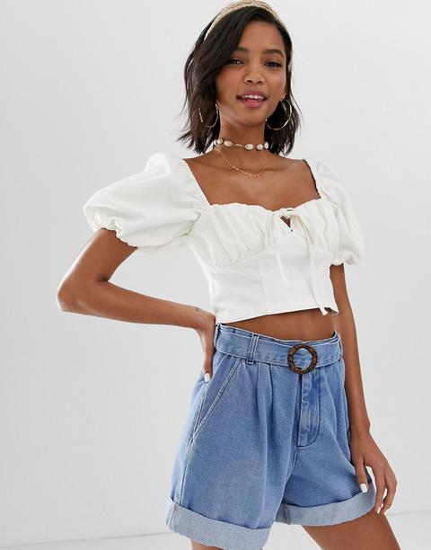 Top Mesonero Corto De Denim En Blanco De Asos Design