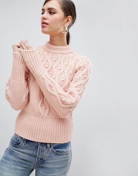 River Island - Maglione Lavorato A Trecce Rosa - Rosa