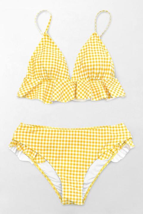 Bikini Guingán Amarillo Con Volantes