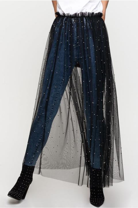 Gonna Lunga In Tulle Nero E Perline