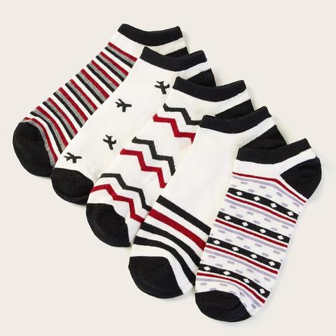 Calze A Cavaglia A Righe & Chevron Da Uomo 5 Paia