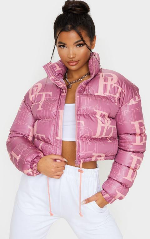 Prettylittlething Pink Crop Puffer Jacket