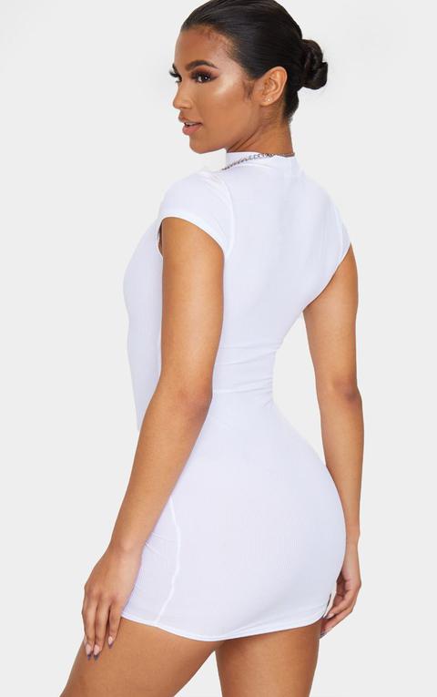 high neck white bodycon dress