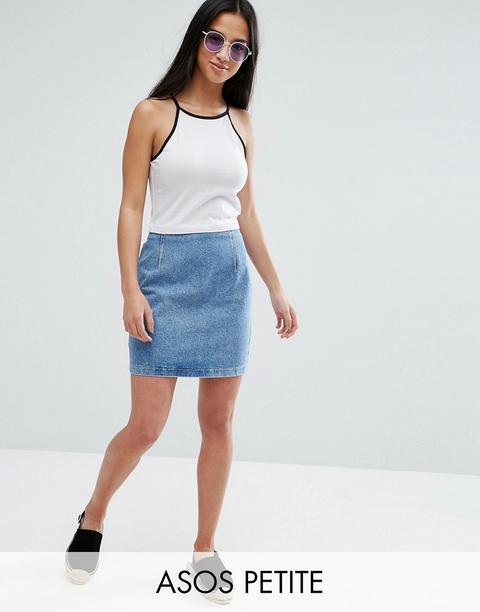 Asos Petite Denim Mini Skirt In Midwash Blue